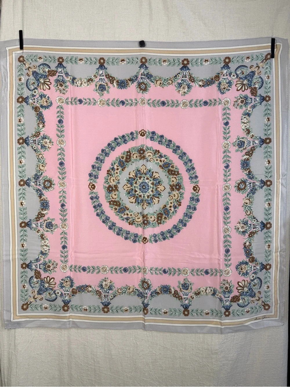 Vintage 1988 Ginnie Johansen 100% Silk Floral Scarf 34” Square Japan